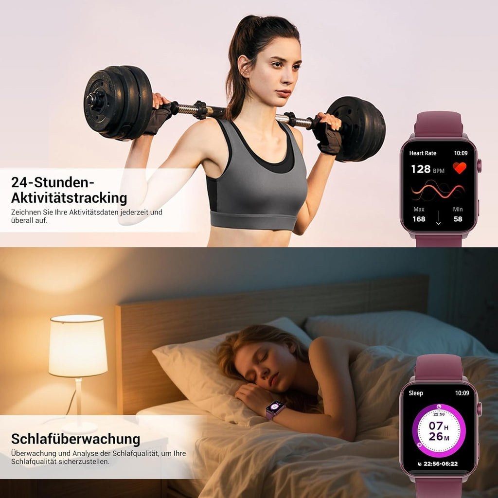 Smartwatch für Damen mit Taschenlampe Telefonfunktion Wasserdicht für Android iOS