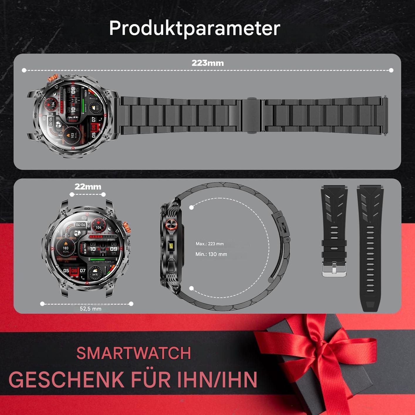 Smartwatch Herren Männer - Taschenlampe Telefonfunktion Armbanduhr für iOS Android