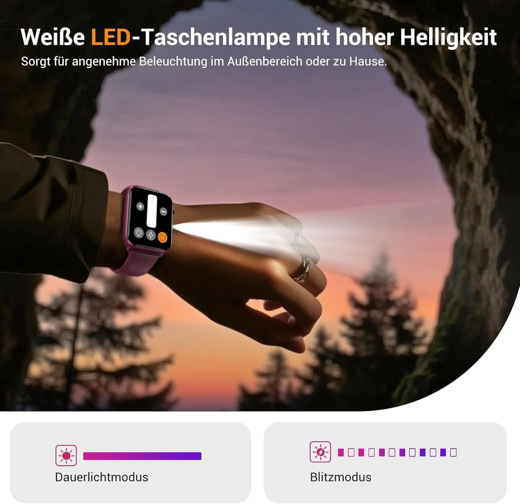 Smartwatch für Damen mit Taschenlampe Telefonfunktion Wasserdicht für Android iOS