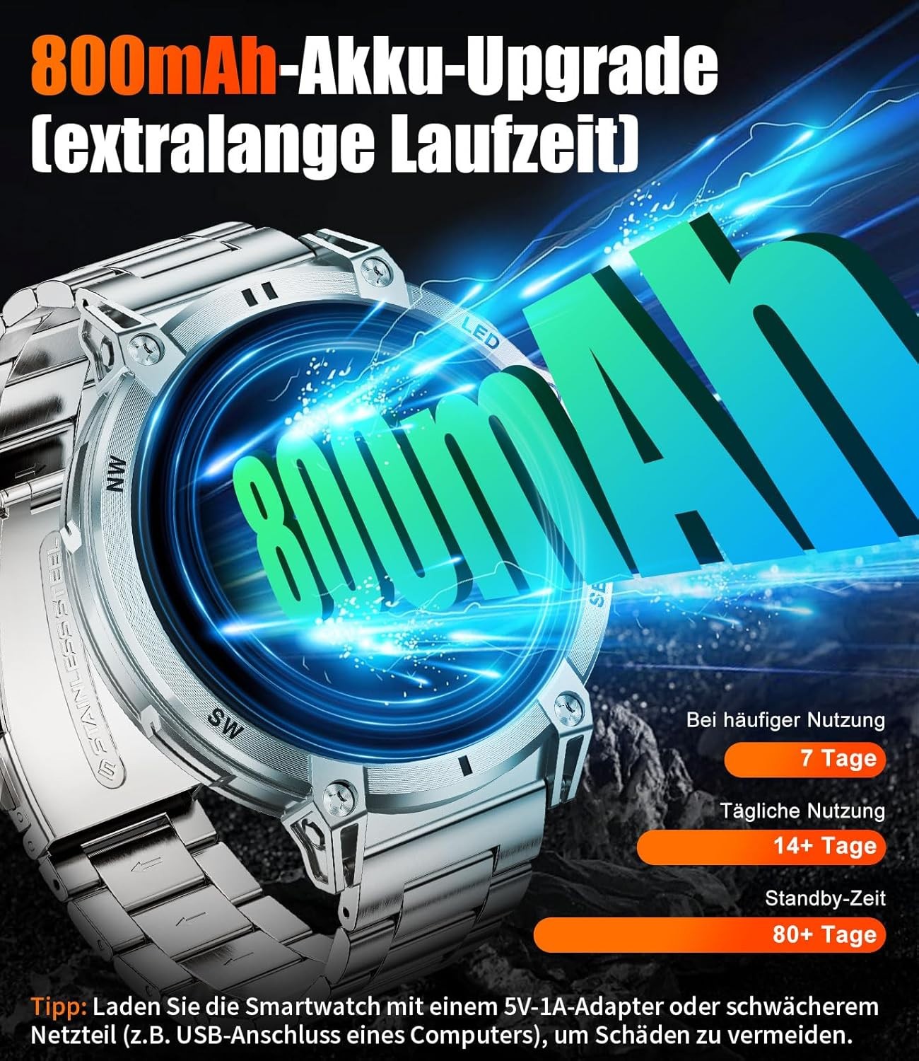 Smartwatch Herren mit Telefonfunktion Wasserdicht für Android iOS