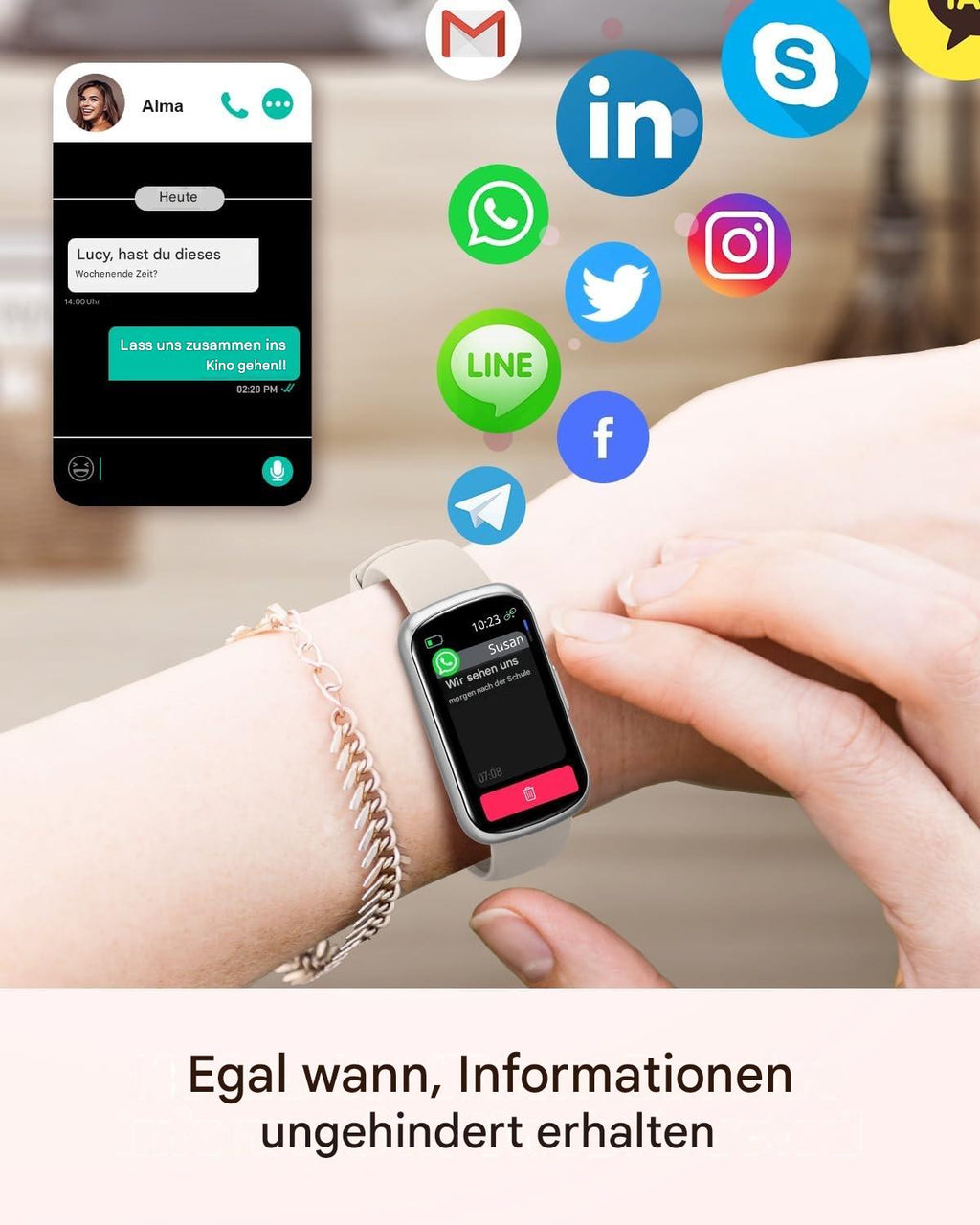 Smartwatch Damen mit Anruffunktion Wasserdicht Armbanduhr für iOS Android