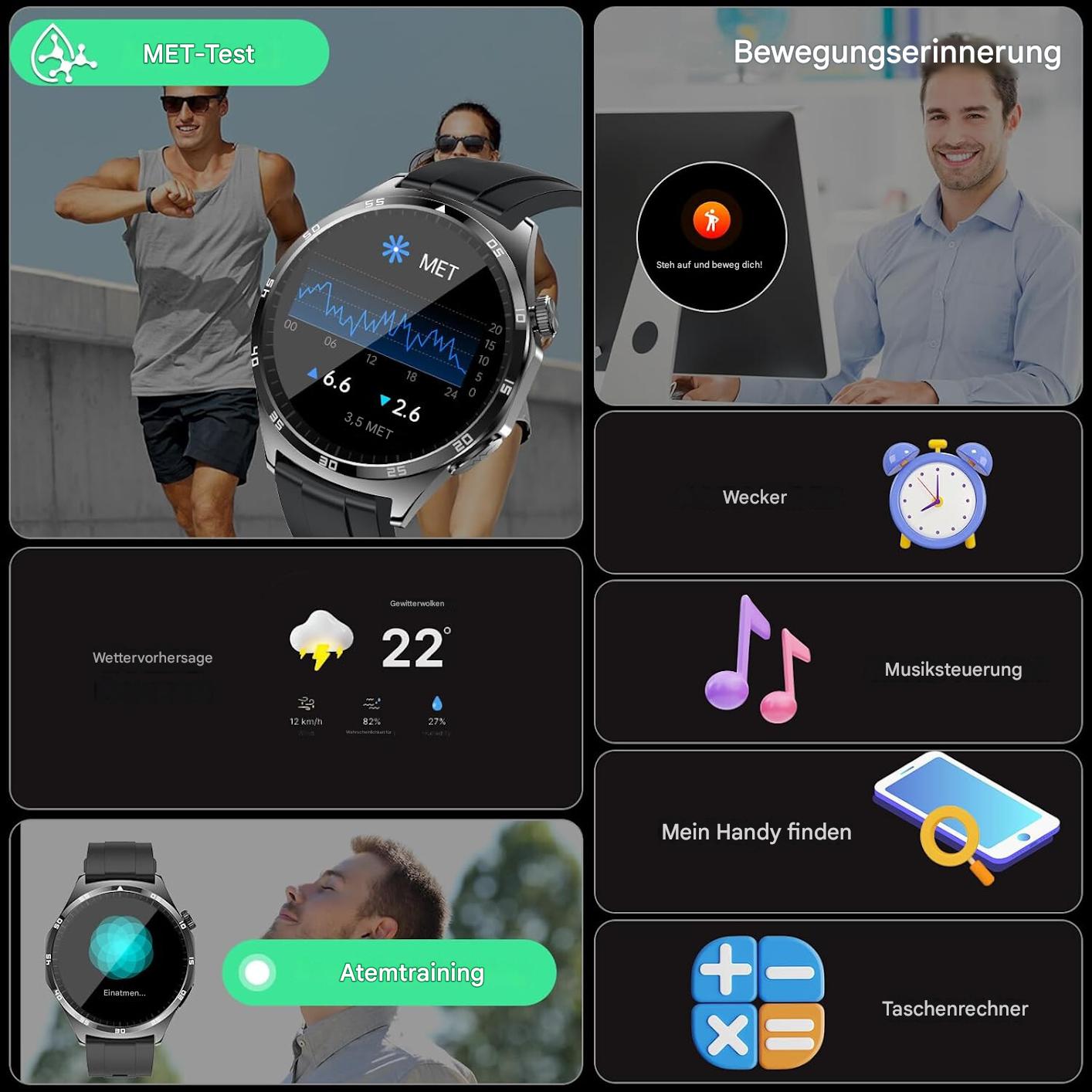 Smartwatch Damen Herren - Elegant & mit Schrittzähler Telefonfunktion