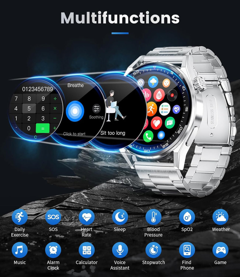 Smartwatch Herren Männer - mit Telefonfunktion Armbanduhr für iOS Android