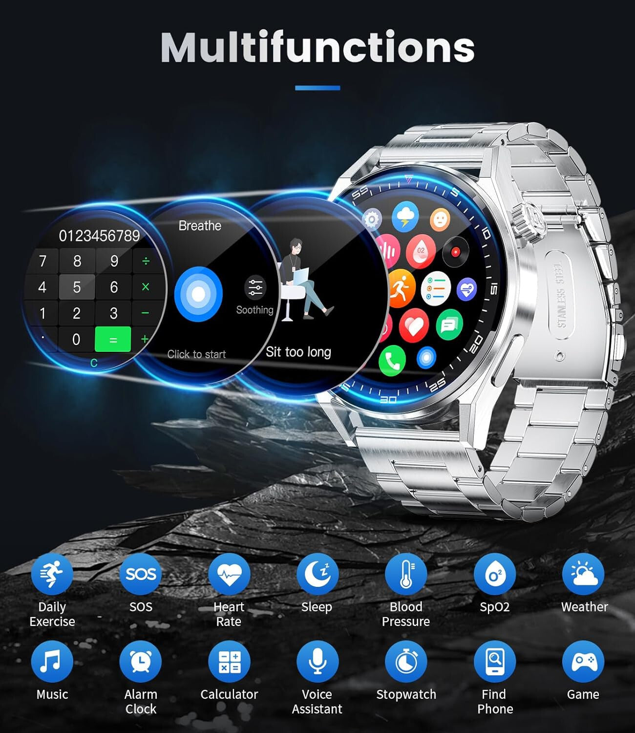 Smartwatch Herren Männer - mit Telefonfunktion Armbanduhr für iOS Android