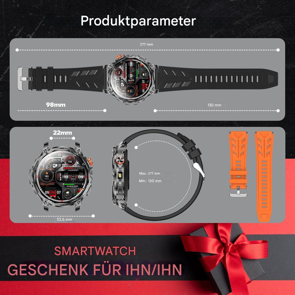 Smartwatch für Männer - Taschenlampe mit Telefonfunktion für iOS Android Outdoor