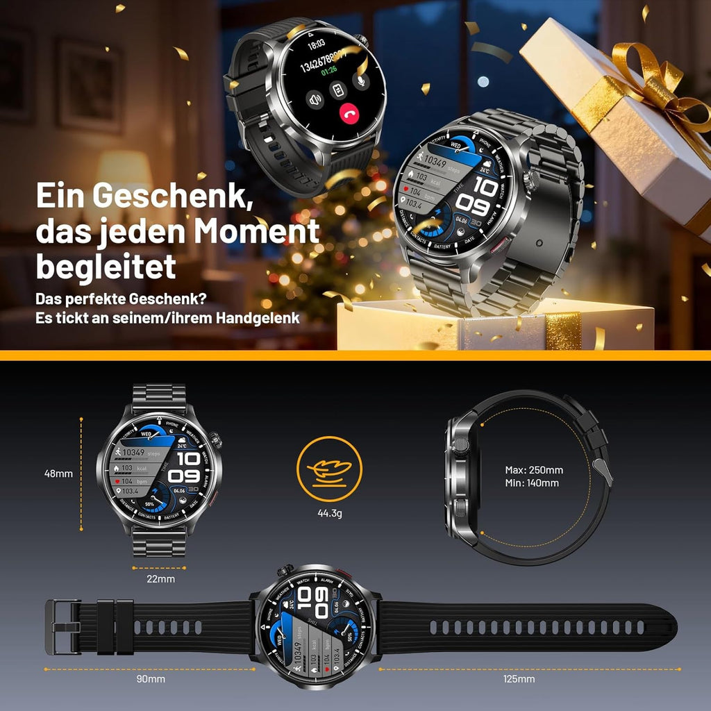 Smartwatch Herren - Wasserdicht mit Telefonfunktion Armbanduhr für iOS Android