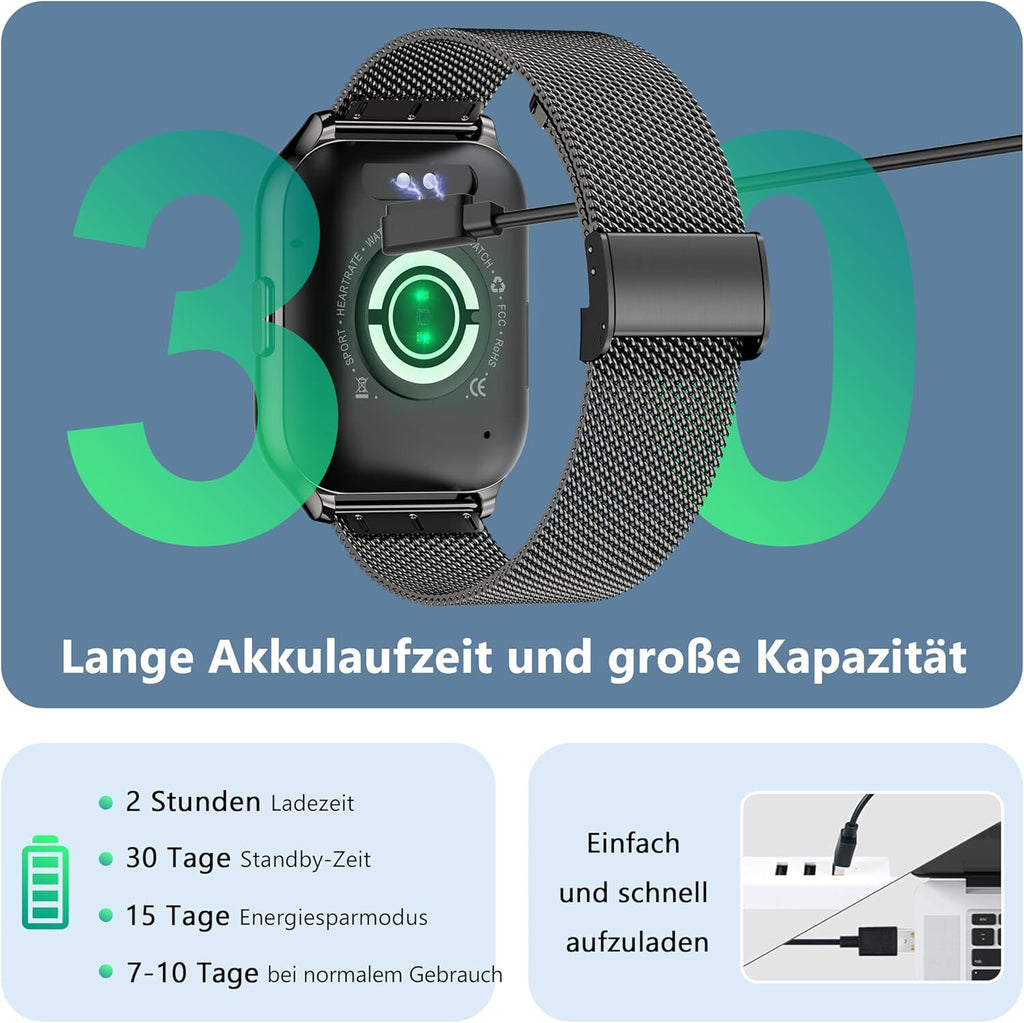 Smartwatch Damen Herren - Telefonfunktion Armbanduhr für iOS Android