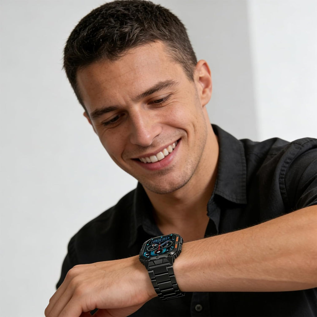 Smartwatch Herren mit Bluetooth Anruf & 3 Armbändern – Fitness Tracker Outdoor Sportuhr AMOLED