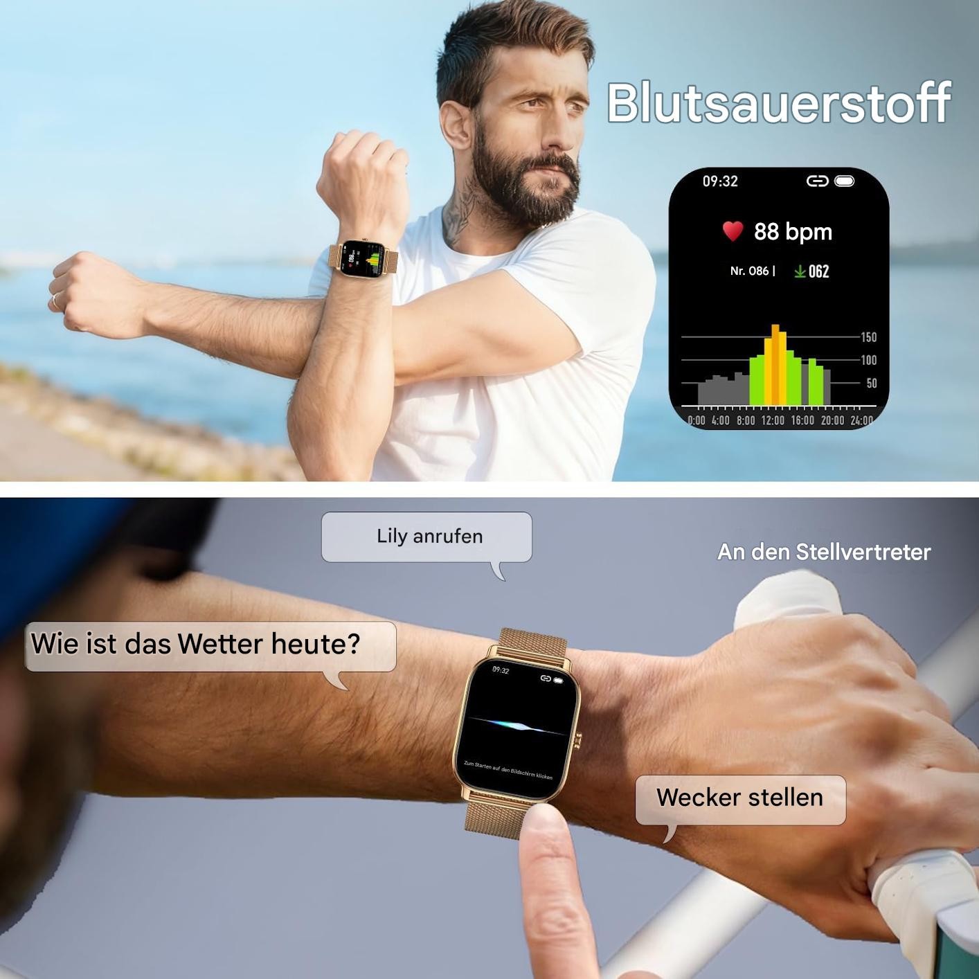 Smartwatch Damen Bluetooth Fitness Tracker mit Pulsmesser für Android & iPhone