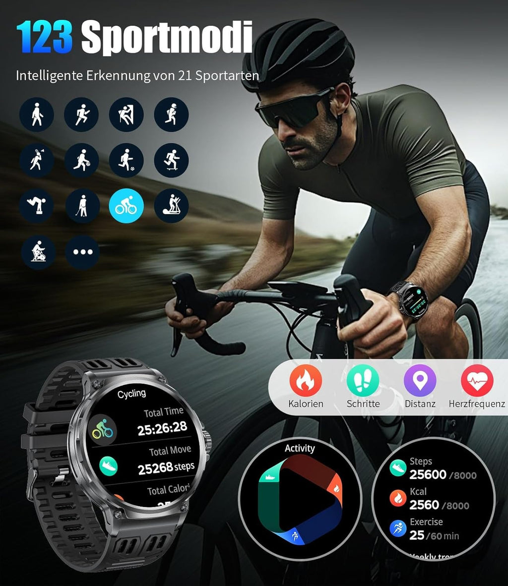 Smartwatch Herren und Männer Telefonfunktion Armbanduhr Wasserdicht