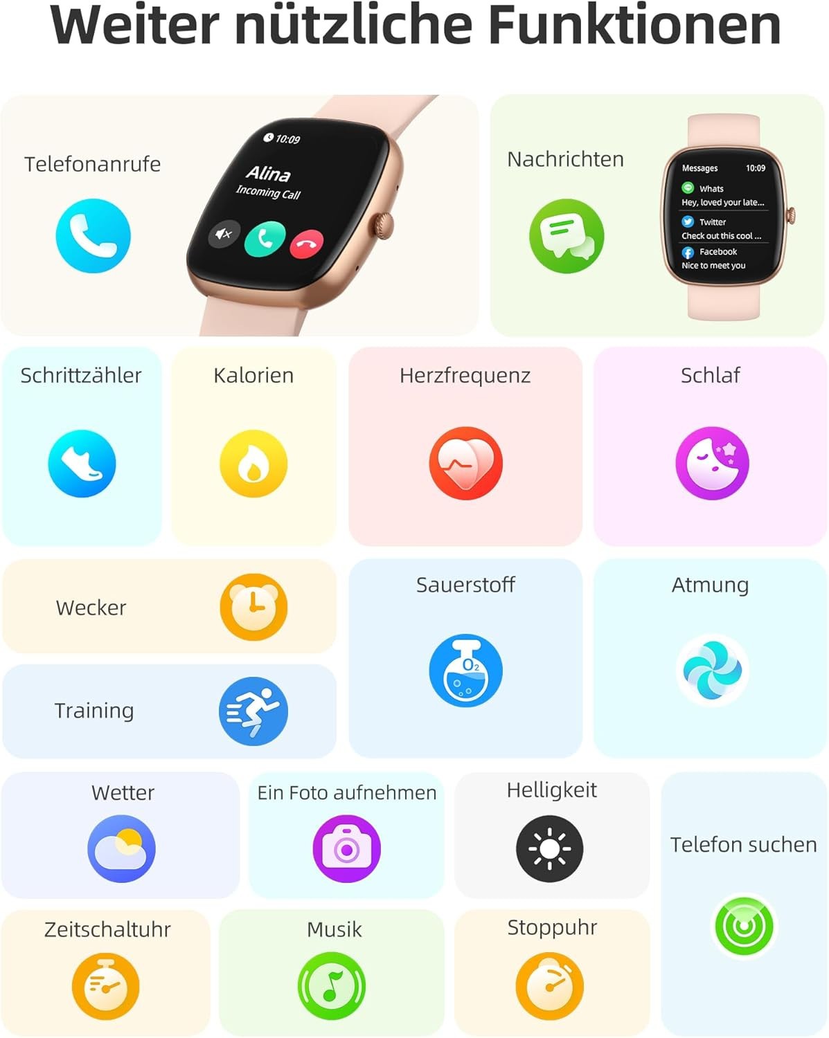 Smartwatch Damen und Frauen mit Telefonfunktion Armbanduhr für iOS Android