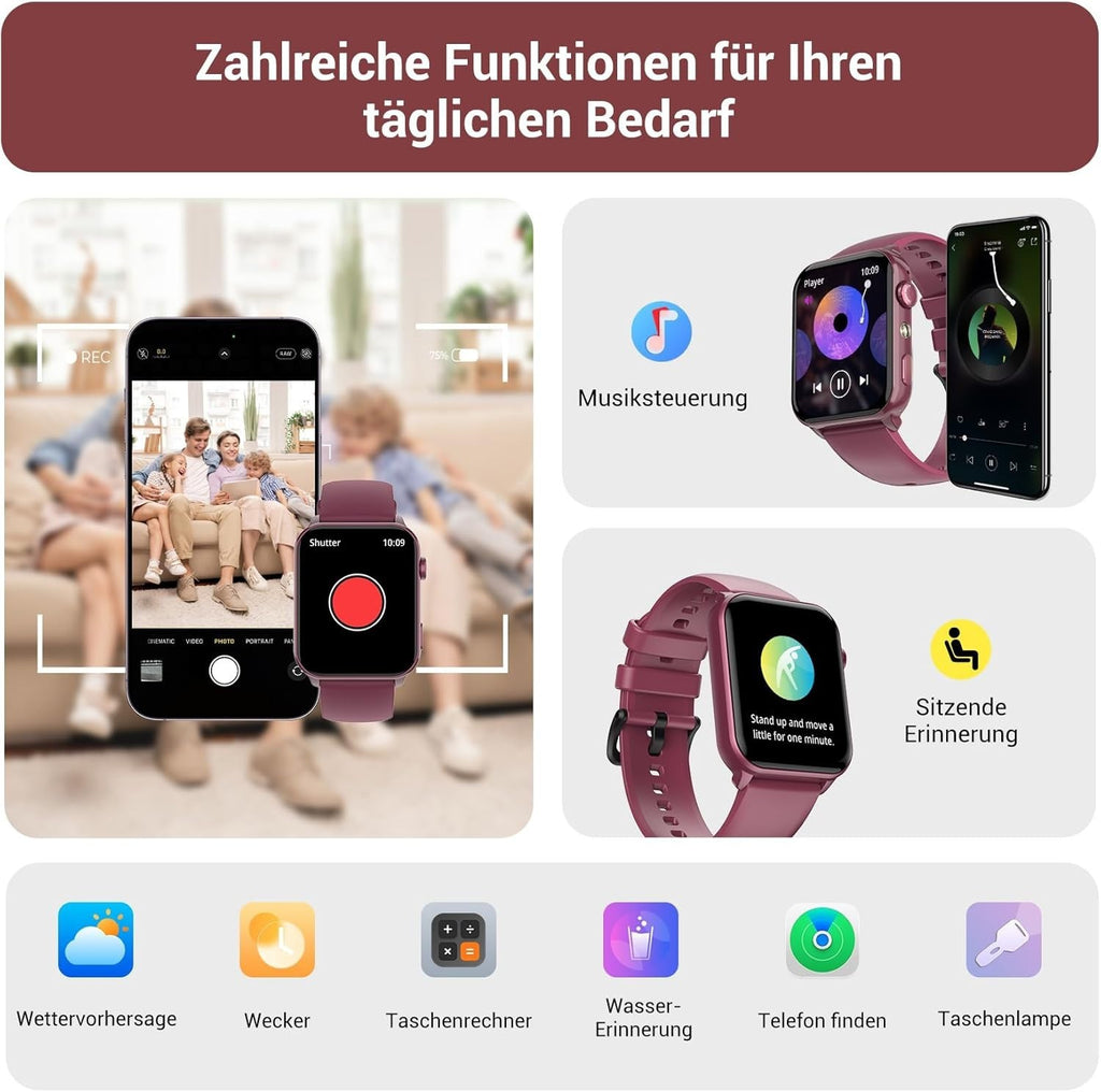 Smartwatch für Damen mit Taschenlampe Telefonfunktion Wasserdicht für Android iOS