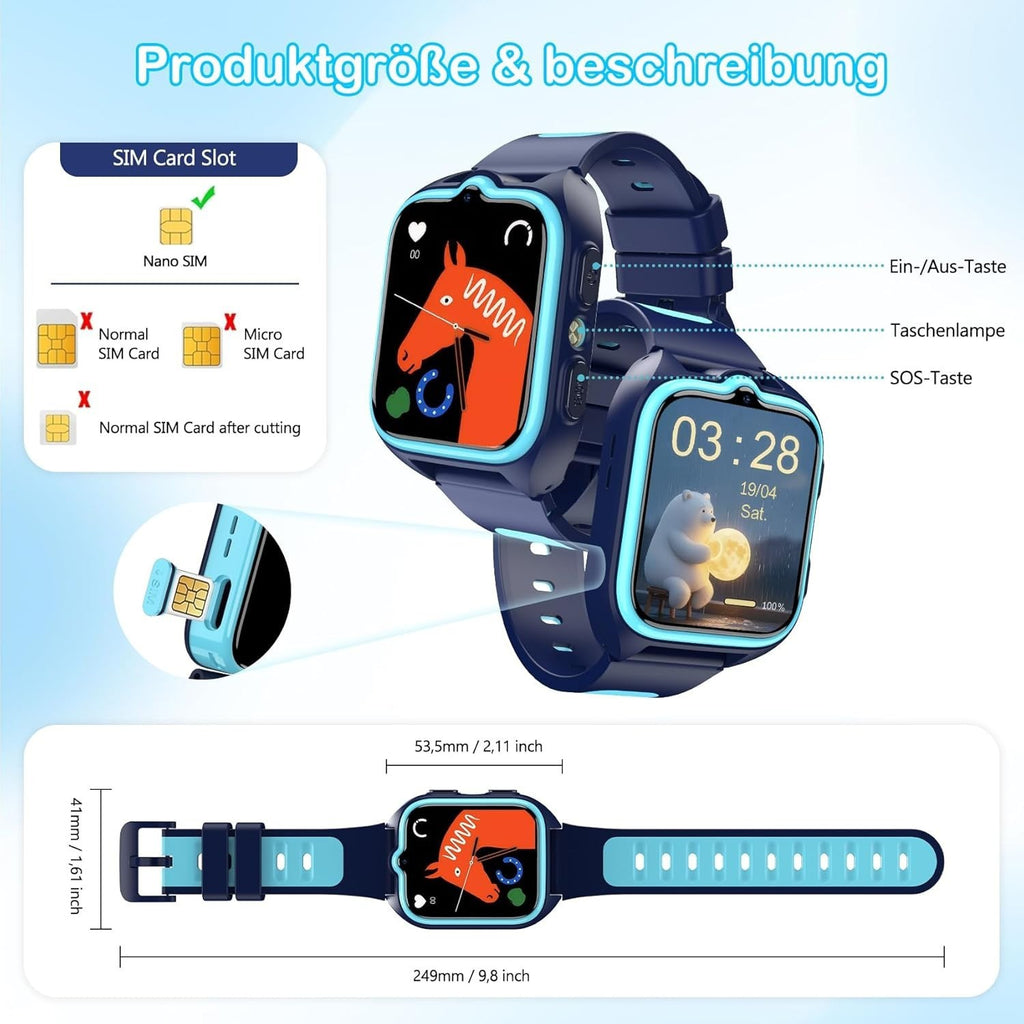 Smartwatch für Kinder mit Telefonfunktion GPS Smart Watch SOS Sim Karte Uhr