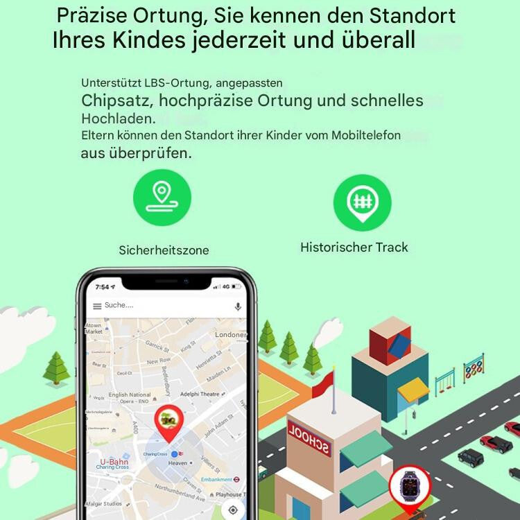Kinder Smartwatch Wasserdicht Telefonfunktion mit 360° Drehbar GPS Tracker Kids