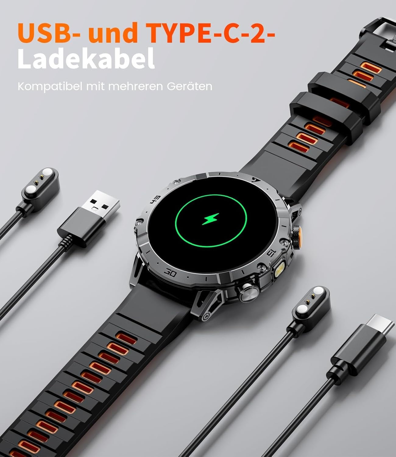 Smartwatch Herren mit Bluetooth Anrufen, LED-Taschenlampe & 1000mAh Akku