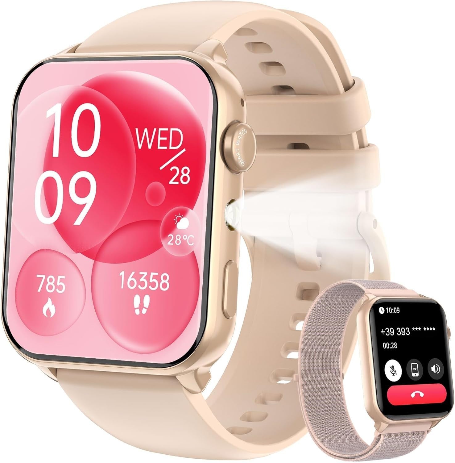 Smartwatch für Damen mit Taschenlampe Telefonfunktion Wasserdicht für Android iOS